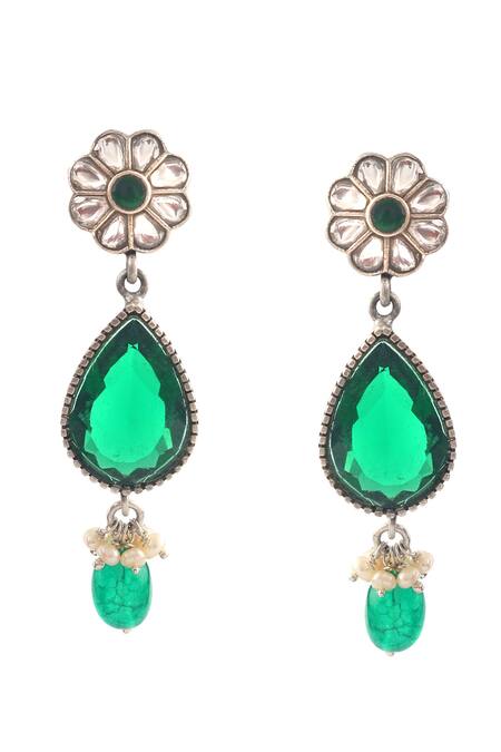 Noor_Green Gota Patti, Diamonds Kundan And Jadau Embellished Dangler Earrings_Online_at_Aza_Fashions