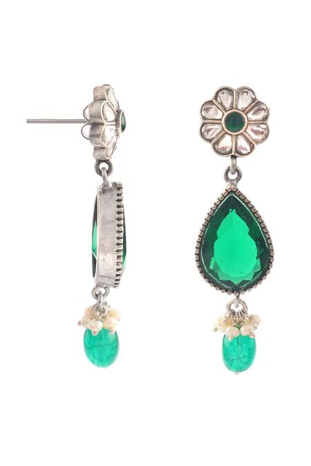 Buy_Noor_Green Gota Patti, Diamonds Kundan And Jadau Embellished Dangler Earrings_Online_at_Aza_Fashions