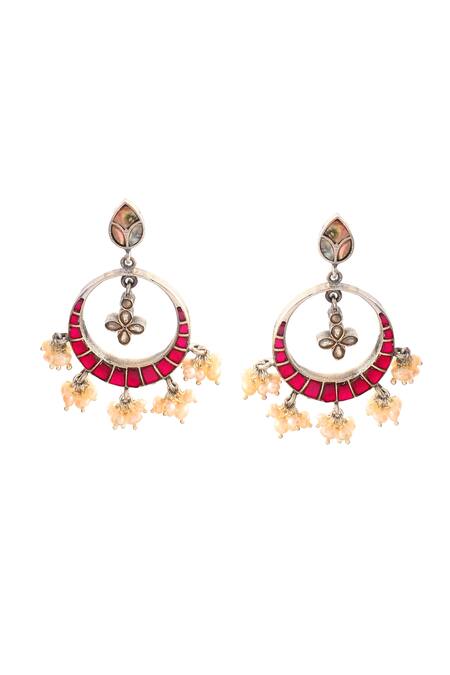 Noor_Pink Diamonds, Crystals Kundan And Jadau Embellished Chandbali Earrings_Online_at_Aza_Fashions