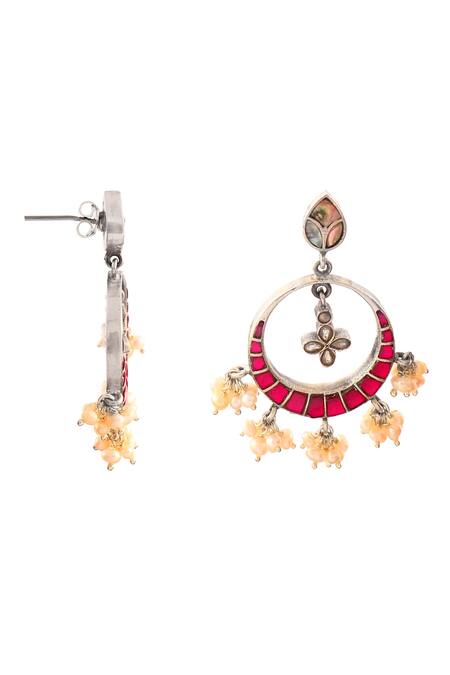 Buy_Noor_Pink Diamonds, Crystals Kundan And Jadau Embellished Chandbali Earrings_Online_at_Aza_Fashions