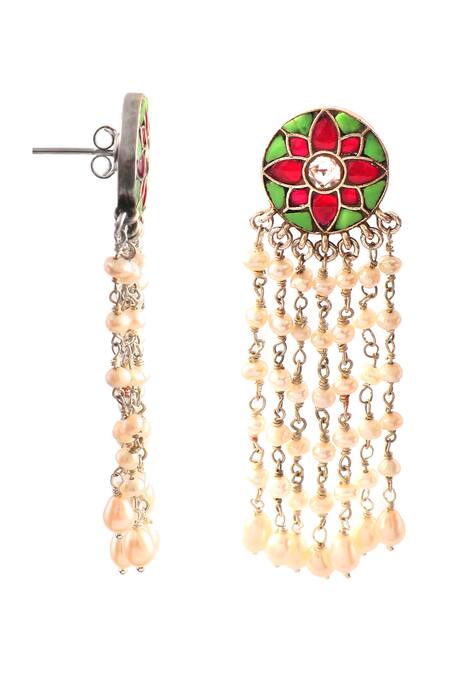 Noor_Pink Pearls Embellished Dangler Earrings_Online_at_Aza_Fashions