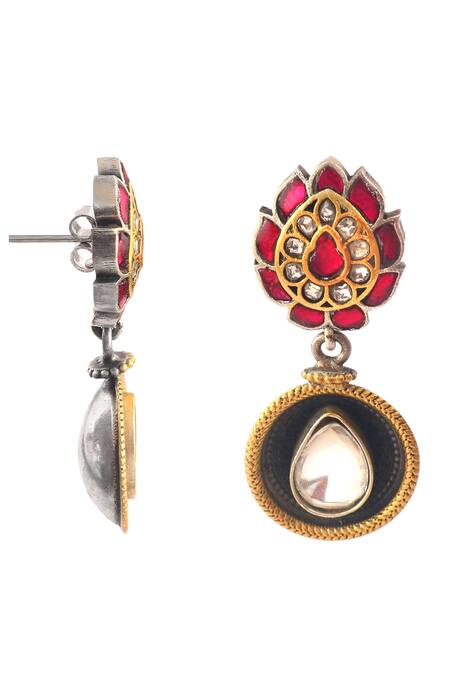 Buy_Noor_Pink Diamonds, Stones Kundans Embellished Dangler Earrings_Online_at_Aza_Fashions