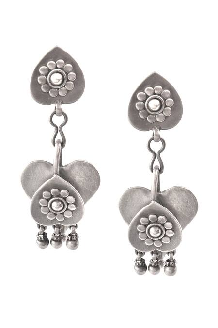 Noor_Silver Plated Floral Oxidised Dangler Earrings_Online_at_Aza_Fashions