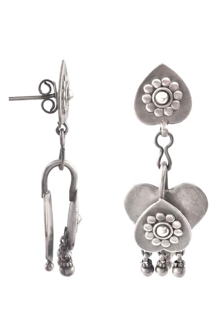Buy_Noor_Silver Plated Floral Oxidised Dangler Earrings_Online_at_Aza_Fashions