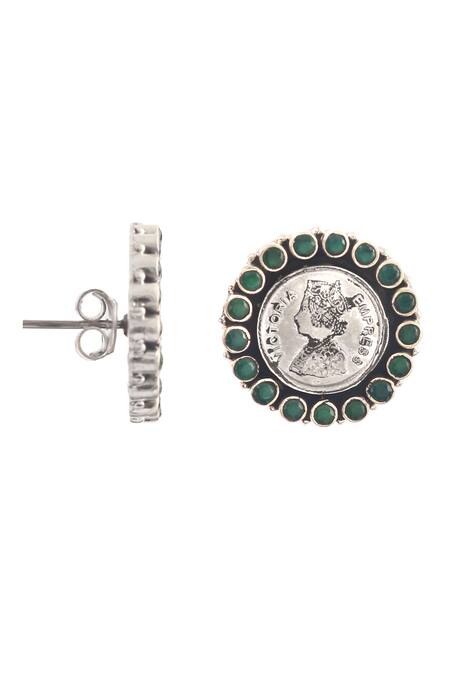 Buy_Noor_Silver Plated Zari Jadau Embellished Floral Carved Stud Earrings_Online_at_Aza_Fashions