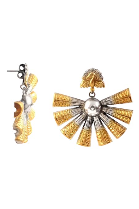 Buy_Noor_Silver Plated Peacock Carved Dangler Earrings_Online_at_Aza_Fashions