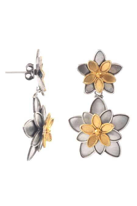 Buy_Noor_Silver Plated Floral Carved Dangler Earrings_Online_at_Aza_Fashions