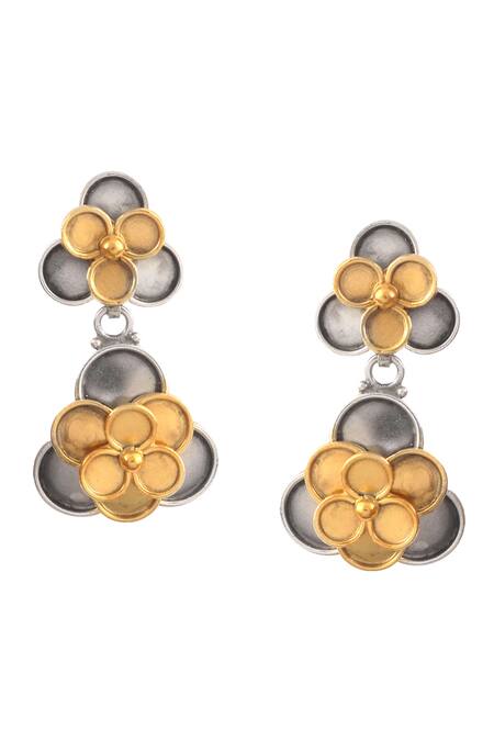 Noor_Silver Plated Floral Carved Detail Dangler Earrings_Online_at_Aza_Fashions