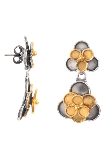 Buy_Noor_Silver Plated Floral Carved Detail Dangler Earrings_Online_at_Aza_Fashions