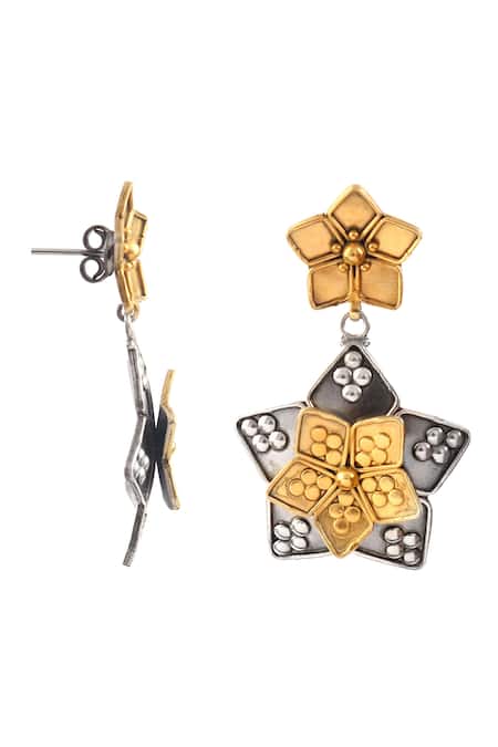 Buy_Noor_Silver Plated Embroidery Floral Carved Earrings_Online_at_Aza_Fashions