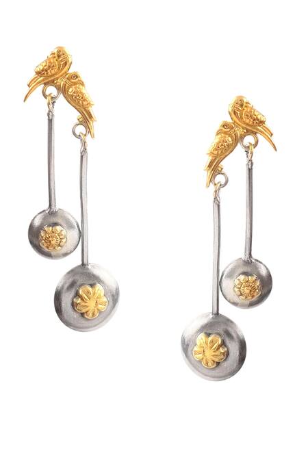 Noor_Silver Plated Parrot Carved Dangle Earrings_Online_at_Aza_Fashions
