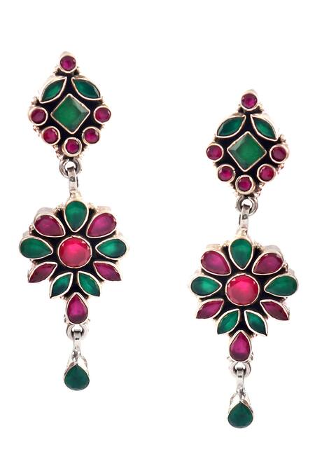 Noor_Multi Color Cut Work Cutdana Embellished Dangler Earrings_Online_at_Aza_Fashions