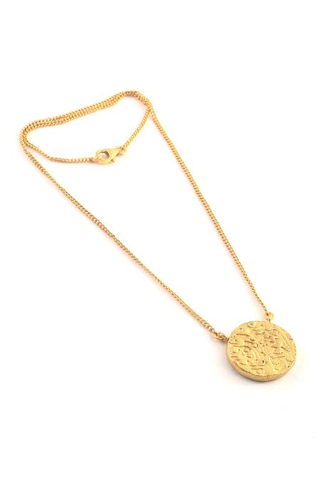 Noor_Gold Plated Abstract Carved Pendant Necklace_Online_at_Aza_Fashions