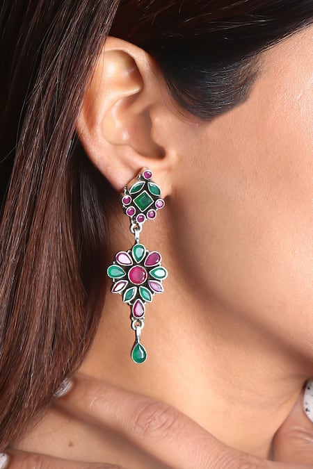 Noor Multi Color Cutdana Embellished Dangler Earrings