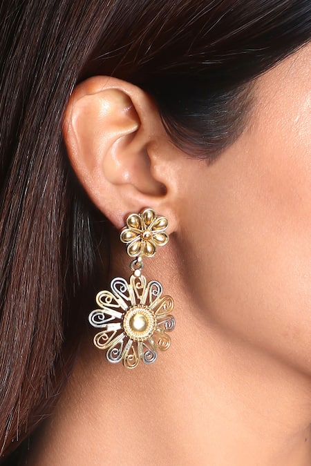 Noor Silver Plated Floral-shaped Dangler Earrings