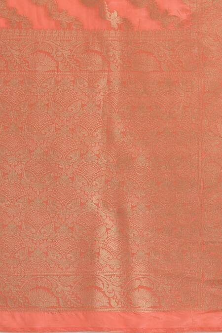 Shop Sayisha Orange Silk Woven Floral Stripe And Vintage Pattern Saree With Running Blouse Online at Aza Fashions Shop_Sayisha_Orange Silk Woven Floral Stripe And Vintage Pattern Saree With Running Blouse_Online_at_Aza_Fashions