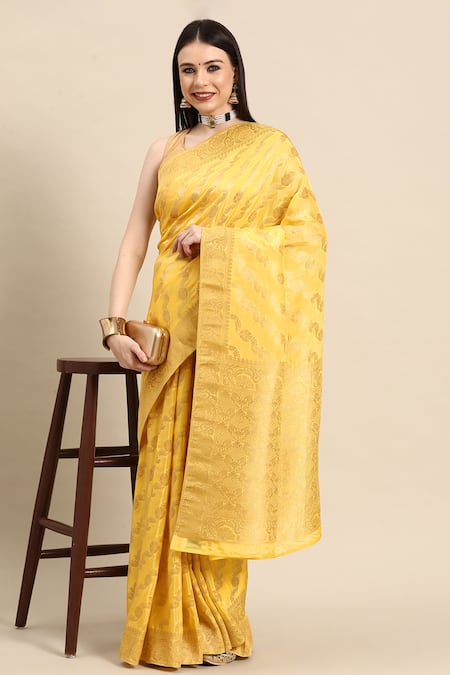 SAYISHA Floral Stripe Pattern Silk Saree With Running Blouse 