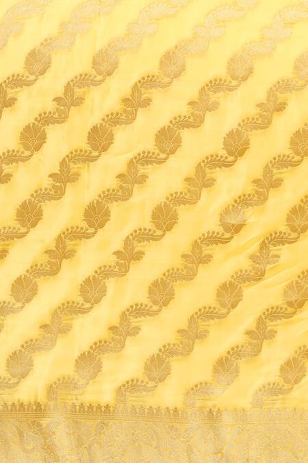 Shop_Sayisha_Yellow Silk Woven Floral Stripe And Vintage Pattern Saree With Running Blouse_Online_at_Aza_Fashions