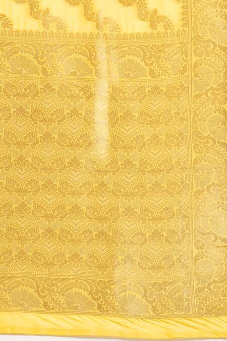 Sayisha_Yellow Silk Woven Floral Stripe And Vintage Pattern Saree With Running Blouse_at_Aza_Fashions