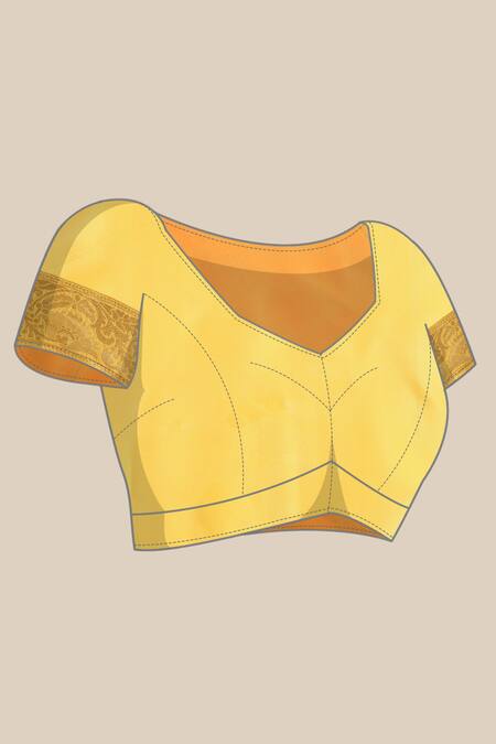 Shop_Sayisha_Yellow Silk Woven Floral Stripe And Vintage Pattern Saree With Running Blouse