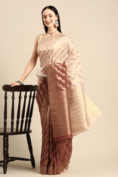 SAYISHA Floral Stripe Pattern Ombre Saree With Running Blouse 