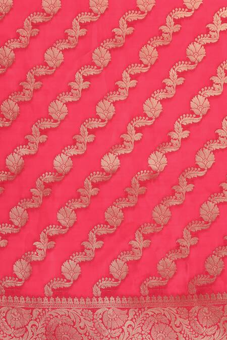 Shop Sayisha Red Silk Woven Floral Stripe And Vintage Pattern Saree With Running Blouse Online at Aza Fashions Shop_Sayisha_Red Silk Woven Floral Stripe And Vintage Pattern Saree With Running Blouse_Online_at_Aza_Fashions
