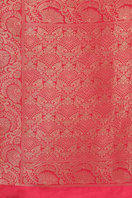 Sayisha Red Silk Woven Floral Stripe And Vintage Pattern Saree With Running Blouse at Aza Fashions Sayisha_Red Silk Woven Floral Stripe And Vintage Pattern Saree With Running Blouse_at_Aza_Fashions