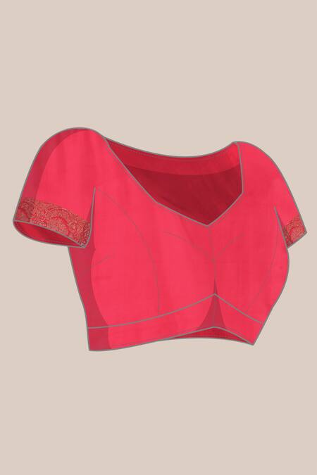 Shop Sayisha Red Silk Woven Floral Stripe And Vintage Pattern Saree With Running Blouse Shop_Sayisha_Red Silk Woven Floral Stripe And Vintage Pattern Saree With Running Blouse