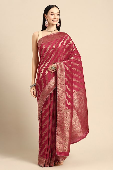 SAYISHA Silk Floral Stripe Woven Saree With Running Blouse 