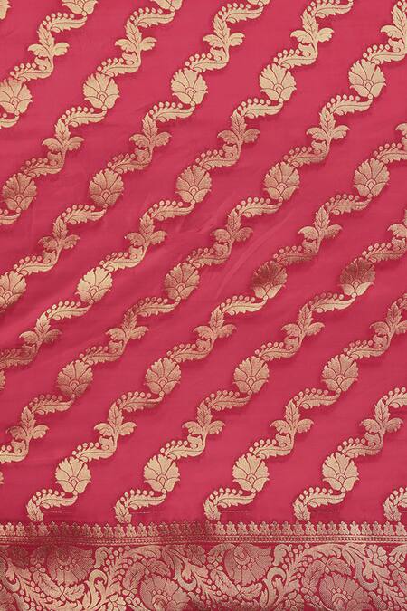 Shop Sayisha Red Silk Woven Floral Stripe And Vintage Pattern Saree With Running Blouse Online at Aza Fashions Shop_Sayisha_Red Silk Woven Floral Stripe And Vintage Pattern Saree With Running Blouse_Online_at_Aza_Fashions