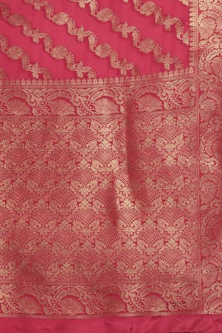 Sayisha Red Silk Woven Floral Stripe And Vintage Pattern Saree With Running Blouse at Aza Fashions Sayisha_Red Silk Woven Floral Stripe And Vintage Pattern Saree With Running Blouse_at_Aza_Fashions