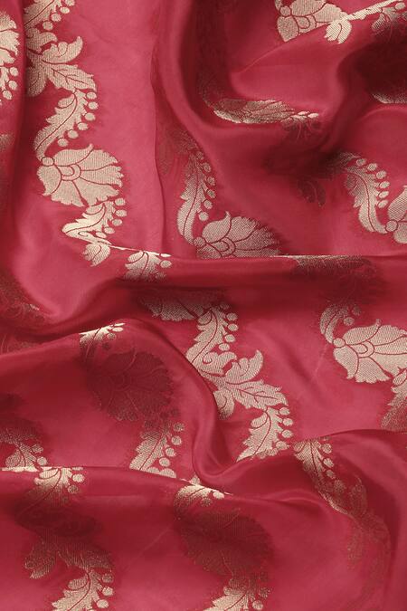 Buy Sayisha Red Silk Woven Floral Stripe And Vintage Pattern Saree With Running Blouse Buy_Sayisha_Red Silk Woven Floral Stripe And Vintage Pattern Saree With Running Blouse