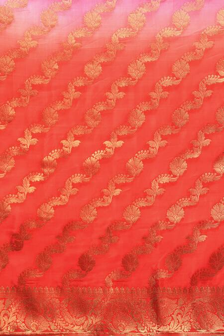 Shop_Sayisha_Pink Silk Woven Floral Stripe And Vintage Ombre Saree With Running Blouse_Online_at_Aza_Fashions