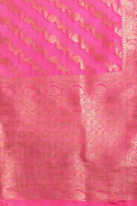Sayisha_Pink Silk Woven Floral Stripe And Vintage Ombre Saree With Running Blouse_at_Aza_Fashions