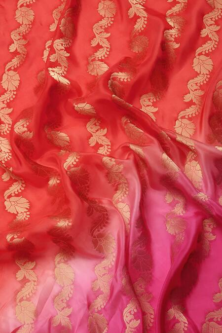 Buy_Sayisha_Pink Silk Woven Floral Stripe And Vintage Ombre Saree With Running Blouse