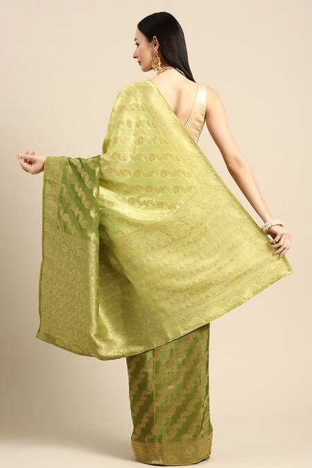 Shop Sayisha Green Silk Woven Floral Stripe And Vintage Ombre Saree With Running Blouse at Aza Fashions Shop_Sayisha_Green Silk Woven Floral Stripe And Vintage Ombre Saree With Running Blouse_at_Aza_Fashions