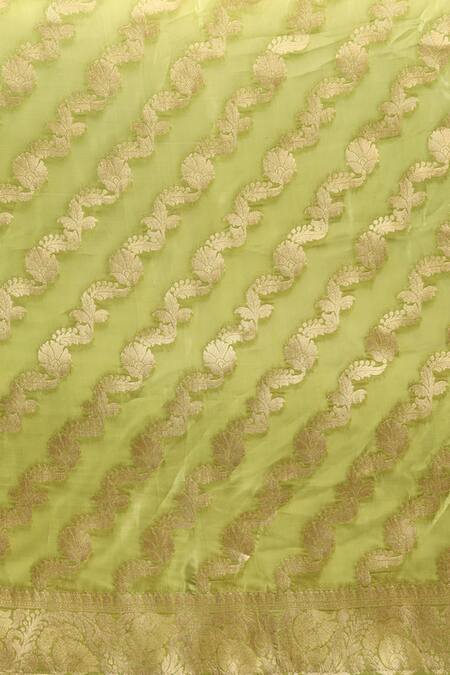 Shop Sayisha Green Silk Woven Floral Stripe And Vintage Ombre Saree With Running Blouse Online at Aza Fashions Shop_Sayisha_Green Silk Woven Floral Stripe And Vintage Ombre Saree With Running Blouse_Online_at_Aza_Fashions