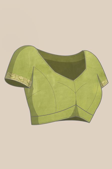 Shop Sayisha Green Silk Woven Floral Stripe And Vintage Ombre Saree With Running Blouse Shop_Sayisha_Green Silk Woven Floral Stripe And Vintage Ombre Saree With Running Blouse