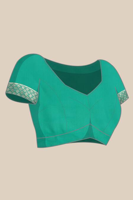 Shop Sayisha Green Linen Blend Woven And Embroidered Bloom Pattern Saree With Running Blouse Shop_Sayisha_Green Linen Blend Woven And Embroidered Bloom Pattern Saree With Running Blouse