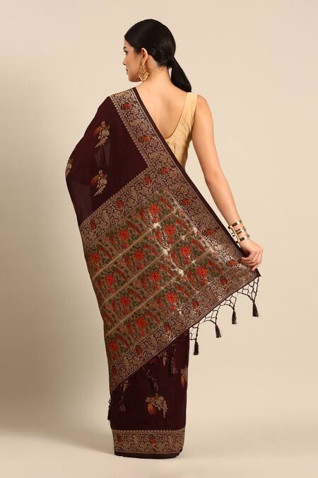 Shop Sayisha Brown Silk Woven Parakeet Twin Saree With Running Blouse at Aza Fashions Shop_Sayisha_Brown Silk Woven Parakeet Twin Saree With Running Blouse_at_Aza_Fashions