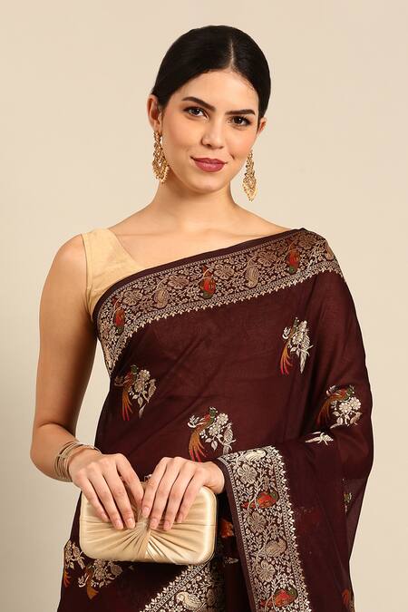 Sayisha Brown Silk Woven Parakeet Twin Saree With Running Blouse Online at Aza Fashions Sayisha_Brown Silk Woven Parakeet Twin Saree With Running Blouse_Online_at_Aza_Fashions