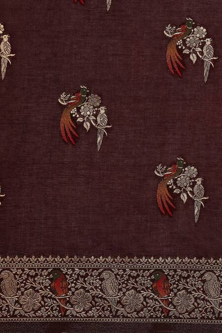 Buy Sayisha Brown Silk Woven Parakeet Twin Saree With Running Blouse Online at Aza Fashions Buy_Sayisha_Brown Silk Woven Parakeet Twin Saree With Running Blouse_Online_at_Aza_Fashions