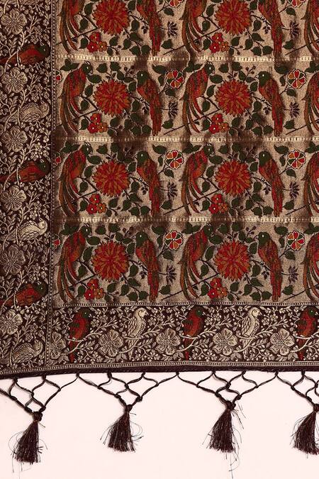 Shop Sayisha Brown Silk Woven Parakeet Twin Saree With Running Blouse Online at Aza Fashions Shop_Sayisha_Brown Silk Woven Parakeet Twin Saree With Running Blouse_Online_at_Aza_Fashions