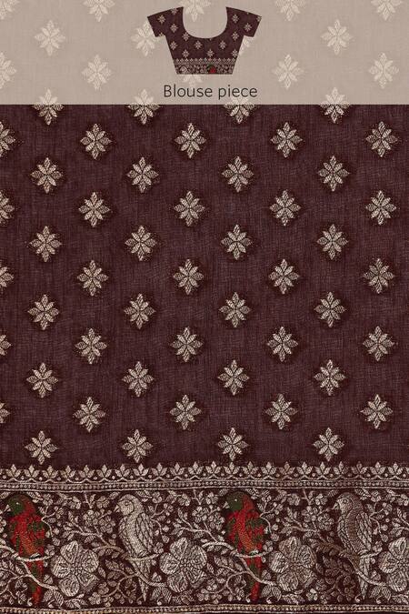 Shop Sayisha Brown Silk Woven Parakeet Twin Saree With Running Blouse Shop_Sayisha_Brown Silk Woven Parakeet Twin Saree With Running Blouse