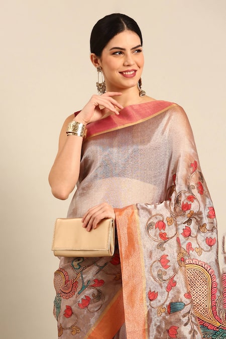Sayisha Off White Silk Peacock Garden Saree With Running Blouse Online at Aza Fashions Sayisha_Off White Silk Peacock Garden Saree With Running Blouse_Online_at_Aza_Fashions