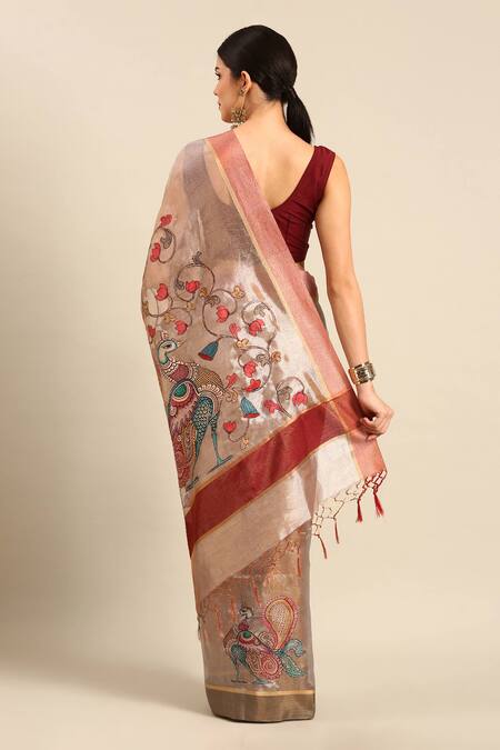 Shop Sayisha Off White Silk Mughal Garden Saree With Running Blouse at Aza Fashions Shop_Sayisha_Off White Silk Mughal Garden Saree With Running Blouse_at_Aza_Fashions