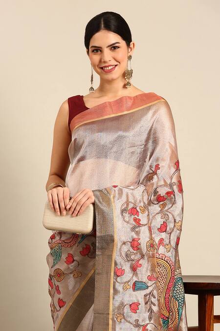 Sayisha Off White Silk Mughal Garden Saree With Running Blouse Online at Aza Fashions Sayisha_Off White Silk Mughal Garden Saree With Running Blouse_Online_at_Aza_Fashions