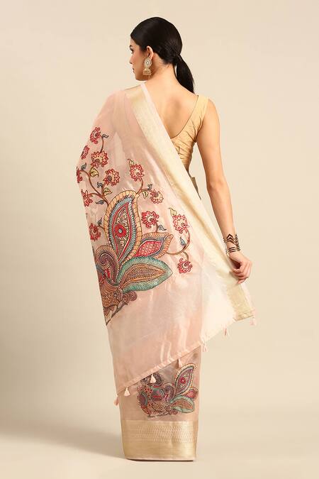 Shop Sayisha Off White Silk Mayur Garden Saree With Running Blouse at Aza Fashions Shop_Sayisha_Off White Silk Mayur Garden Saree With Running Blouse_at_Aza_Fashions