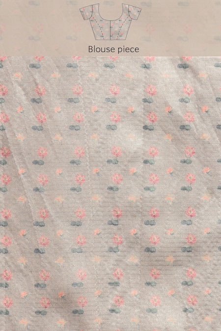 Sayisha_Grey Silk Floral And Bird Motif Saree With Running Blouse_Online_at_Aza_Fashions