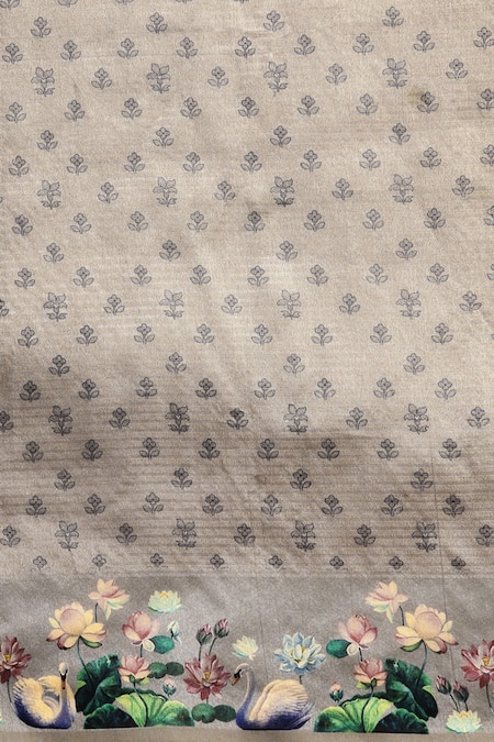 Shop_Sayisha_Grey Silk Floral And Bird Motif Saree With Running Blouse_Online_at_Aza_Fashions